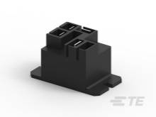 Schwarzes, rechteckiges Kunststoffgehäuse mit mehreren Steckverbindungsöffnungen, wahrscheinlich ein elektrischer Anschluss oder Adapter.