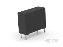 Ein schwarzes, rechteckiges elektronisches Bauteil mit drei Anschlüssen unten, möglicherweise ein Relais oder ein ähnliches Gerät.