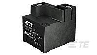 Schwarzes elektronisches Relais von TE Connectivity, Serie SR2M, mit weißen technischen Spezifikationen aufgedruckt.