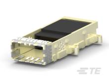 Ein rechteckiger, technischer Steckverbinder mit mehreren Metallpins für elektronische Verbindungen in Geräten oder Netzwerken.