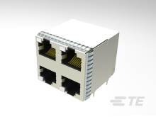Abbildung eines RJ45-Doppelanschlusses mit zwei Ethernet-Steckplätzen, geeignet für Netzwerkverbindungen.