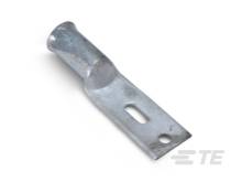 Silbernes Metallteil mit rechteckiger Basis, einem ovalen Loch und einer abgeschrägten Öffnung. Anschlüsselement oder Halterung.