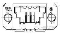 Ein technisches Diagramm eines elektrischen Steckverbinders mit mehreren Anschlüssen. Zeigt die inneren Kontaktlinien und äußeren Umrisse.