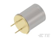 Ein zylindrisches, metallisches Mikrofonbauteil mit drei herausragenden Steckkontakten, typisch für elektronische Anwendungen.