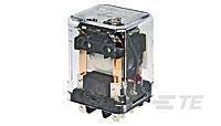 Ein elektromechanisches Relais mit transparentem Gehäuse, sichtbar sind Spule und Kontakte. Geeignet für elektrische Schaltungen.