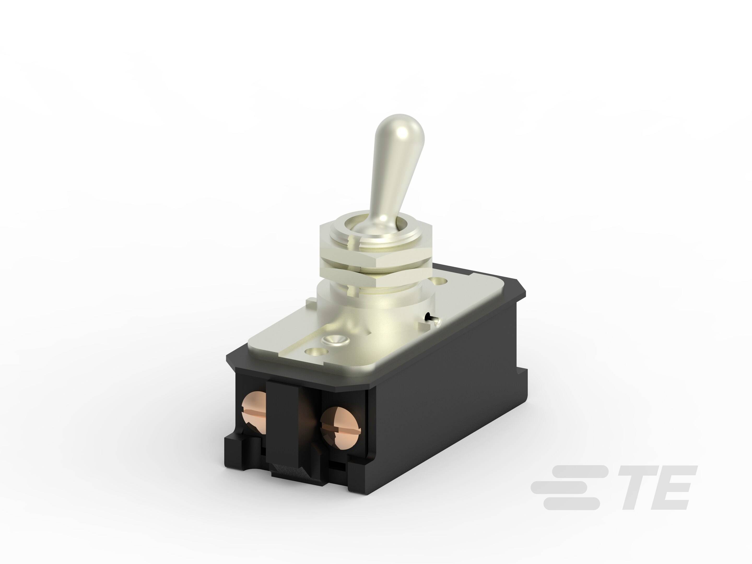 Elektrischer Kippschalter in einem schwarzen Gehäuse mit silbernem Hebel, eingesetzt in elektronische Geräte zur Steuerung von Stromkreisen.
