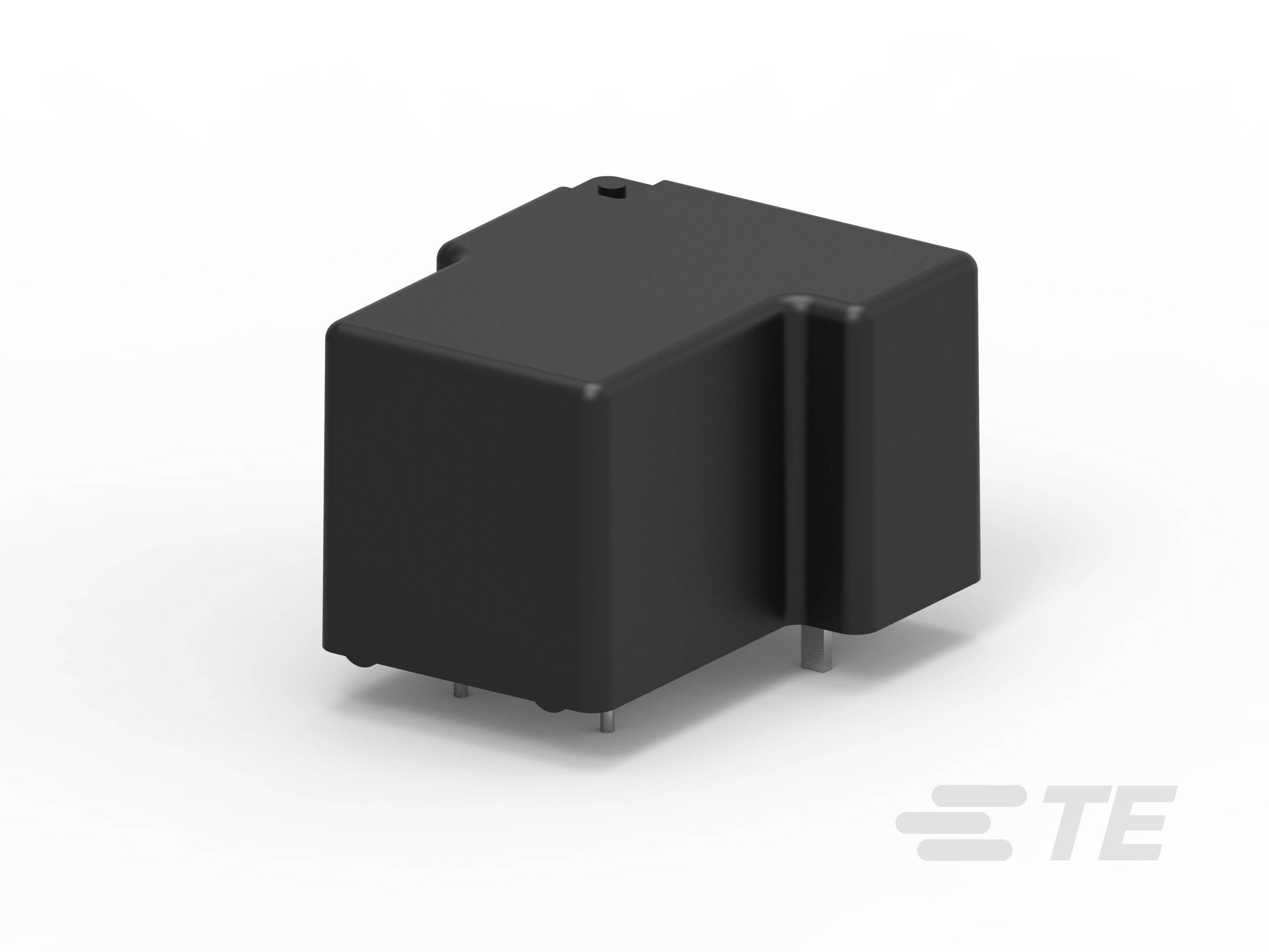 Schwarzes, rechteckiges elektronisches Bauteil mit mehreren Stiften an der Unterseite. Es hat ein schlichtes Design und das Logo 'TE' ist sichtbar.