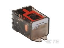 Ein transparenter elektromagnetischer Schalter mit Kupferspule und rotem Hebelsystem, gekennzeichnet mit 'TE'.