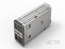 Ein rechteckiges metallisches Steckmodul mit mehreren Anschlusskontakten, verwendet für Hochgeschwindigkeits-Datenverbindungen in Netzwerksystemen.