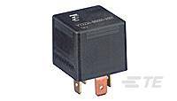 Ein kleines, quadratisches elektrisches Relais mit drei Metallanschlüssen. Der Schaltname und die Spezifikationen sind aufgedruckt.