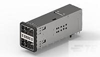 Ein rechteckiges, schwarz-silbernes elektronisches Gerät mit Anschlüssen an der Vorderseite. Wahrscheinlich ein Serverbauteil.