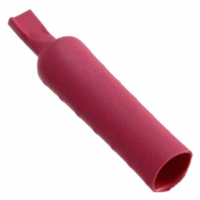 Ein rotes, röhrenförmiges Objekt mit einer geschlossenen, abgerundeten Seite und einer offenen anderen Seite. Möglicherweise ein Schutzkappe oder eine Hülle.