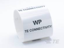 Weiße Banderole mit dem Text 'WP TE CONNECTIVITY', möglicherweise ein Etikett oder eine Kennzeichnung für ein Produkt.
