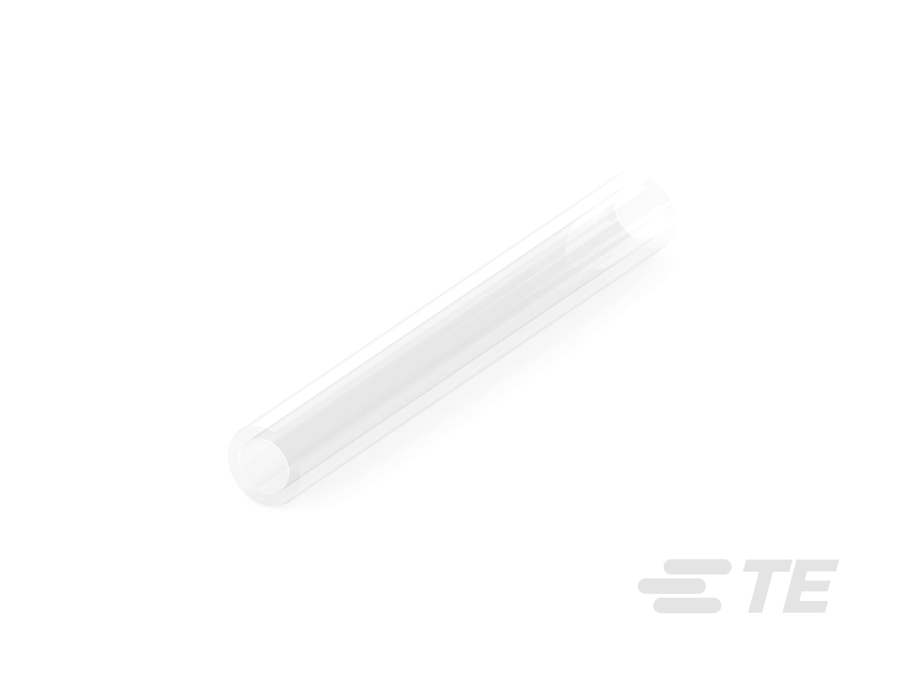Ein transparentes Kunststoffröhrchen vor einem weißen Hintergrund, unten rechts befinden sich stilisierte Buchstaben 'TE'.