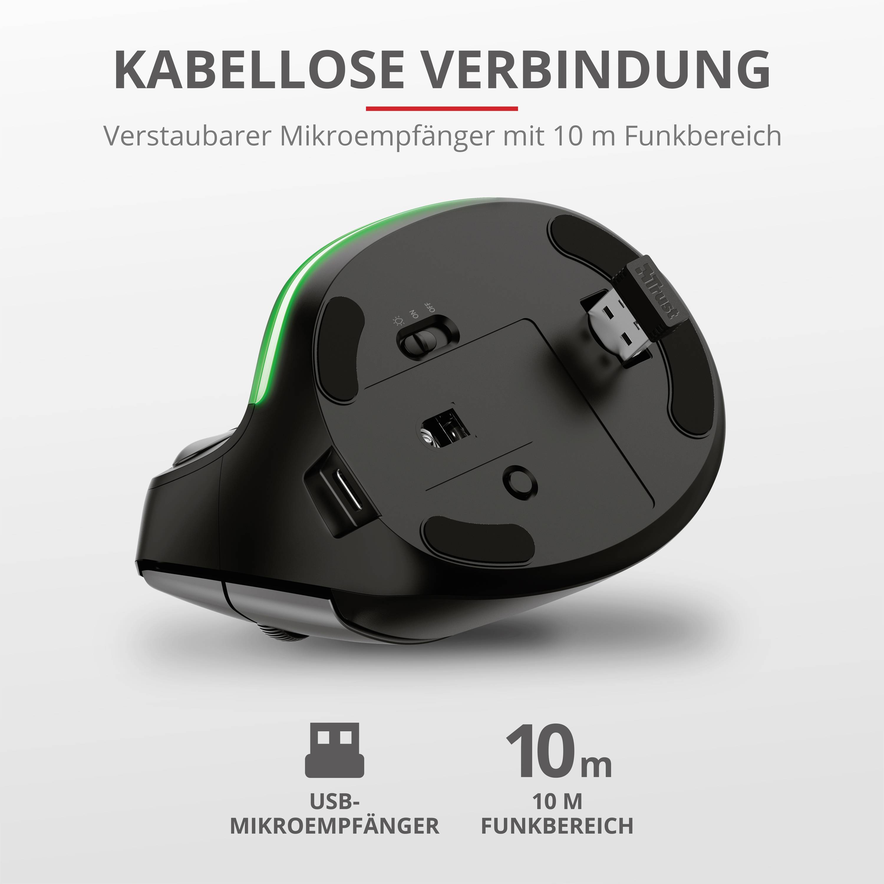 Trust Bayo Ergonomische Maus Funk Optisch Schwarz 6 Tasten 2400 dpi Ergonomisch