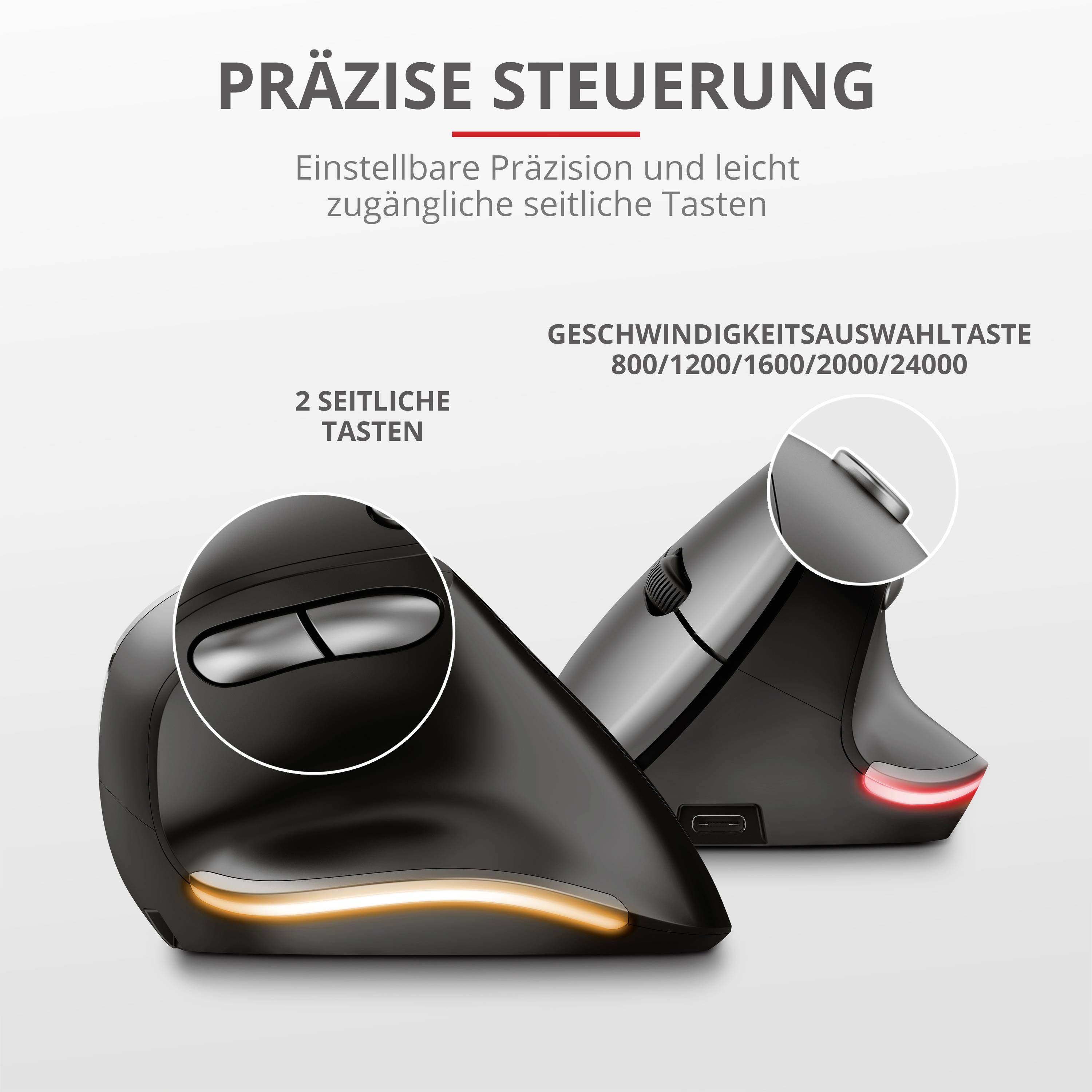 Trust Bayo Ergonomische Maus Funk Optisch Schwarz 6 Tasten 2400 dpi Ergonomisch