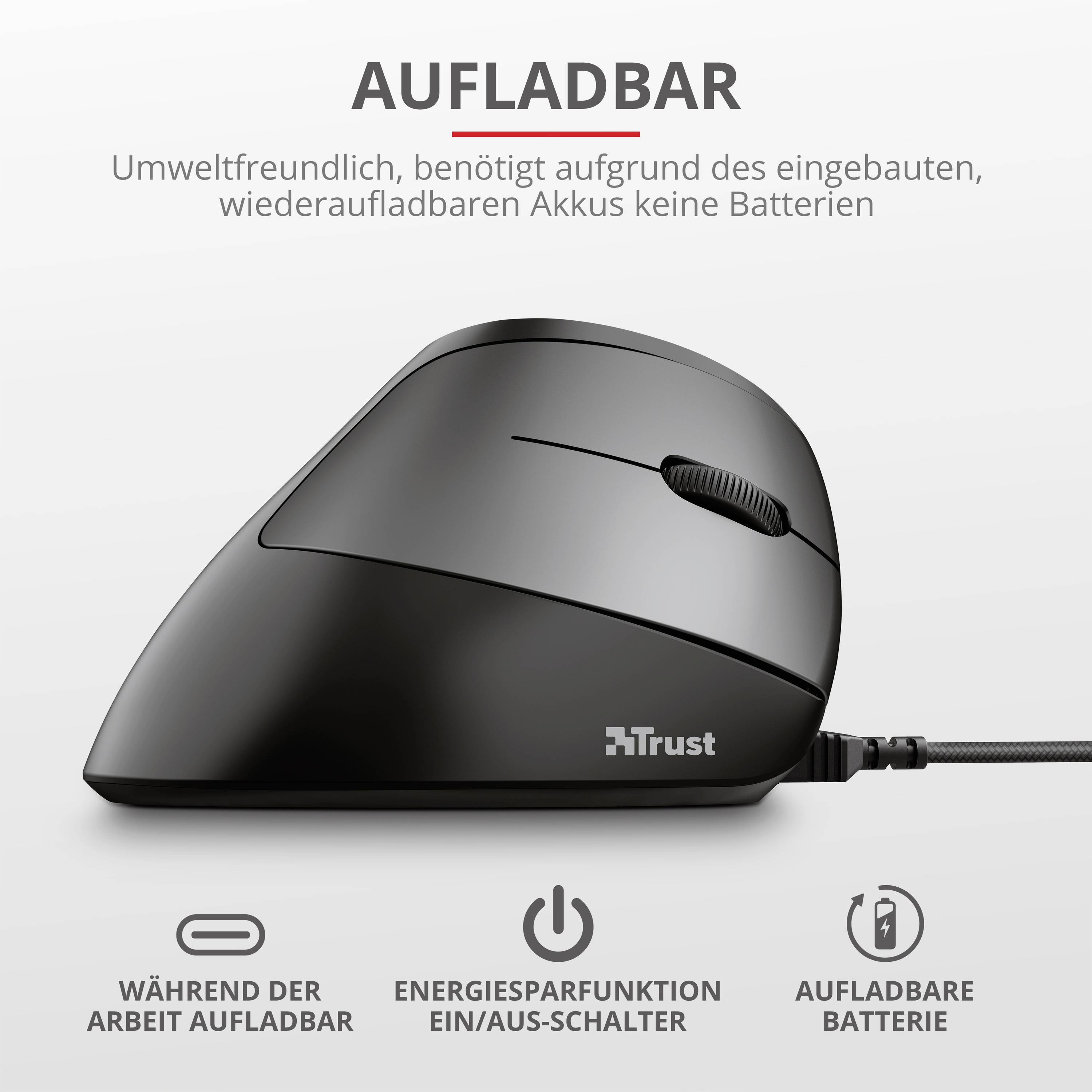 Trust Bayo Ergonomische Maus Funk Optisch Schwarz 6 Tasten 2400 dpi Ergonomisch