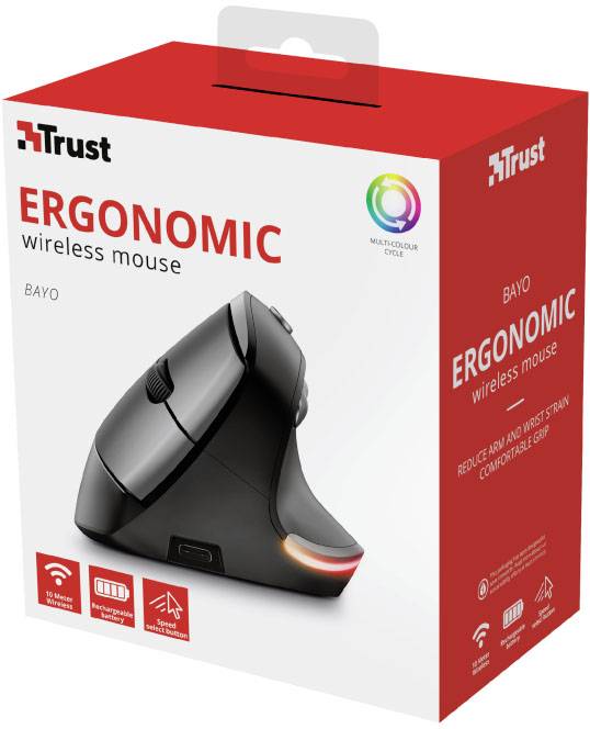 Trust Bayo Ergonomische Maus Funk Optisch Schwarz 6 Tasten 2400 dpi Ergonomisch