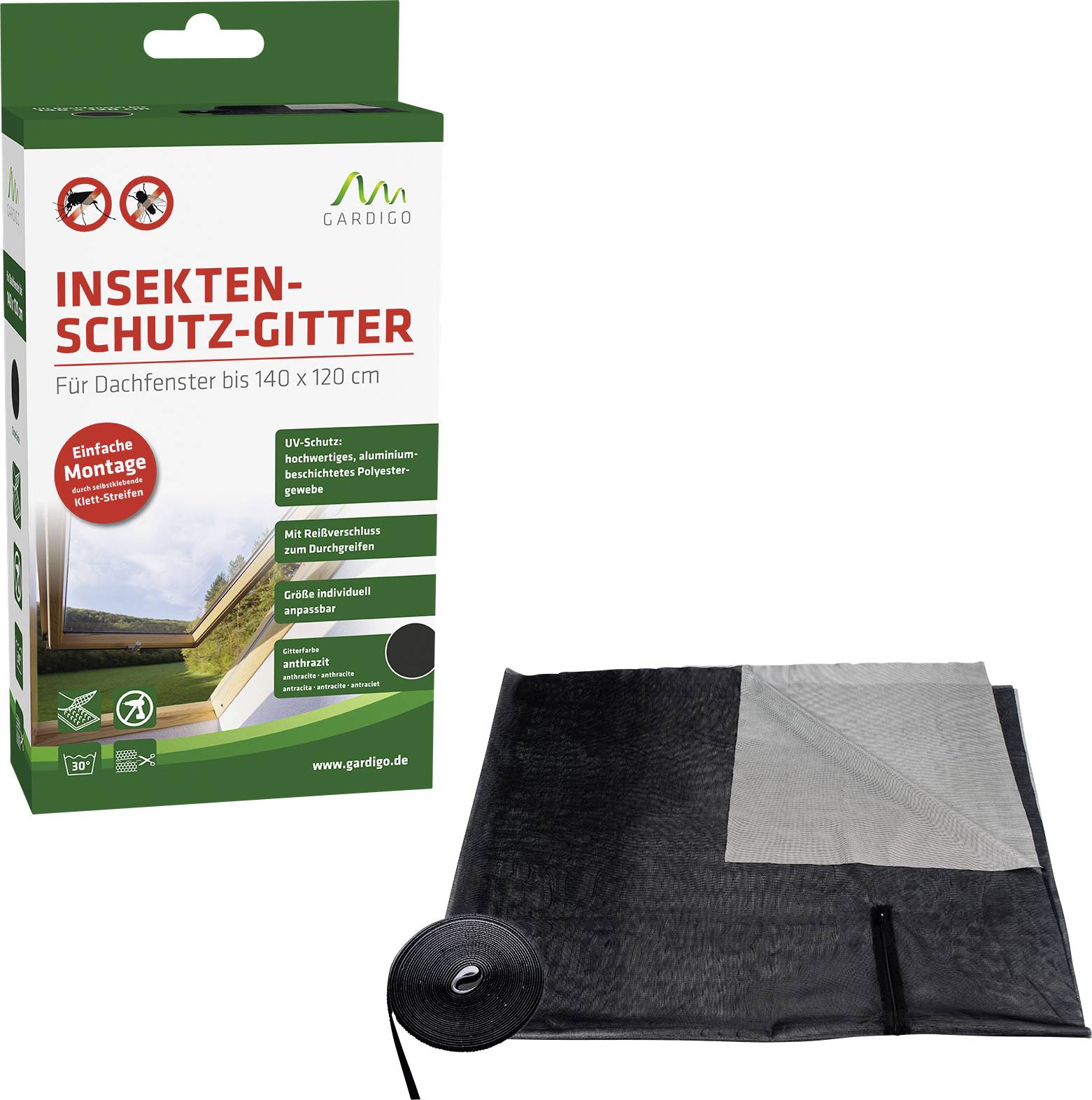 Gardigo 25306 Dachfenster-Fliegengitter (B x H) 1400mm x 1200mm Anthrazit 1St.