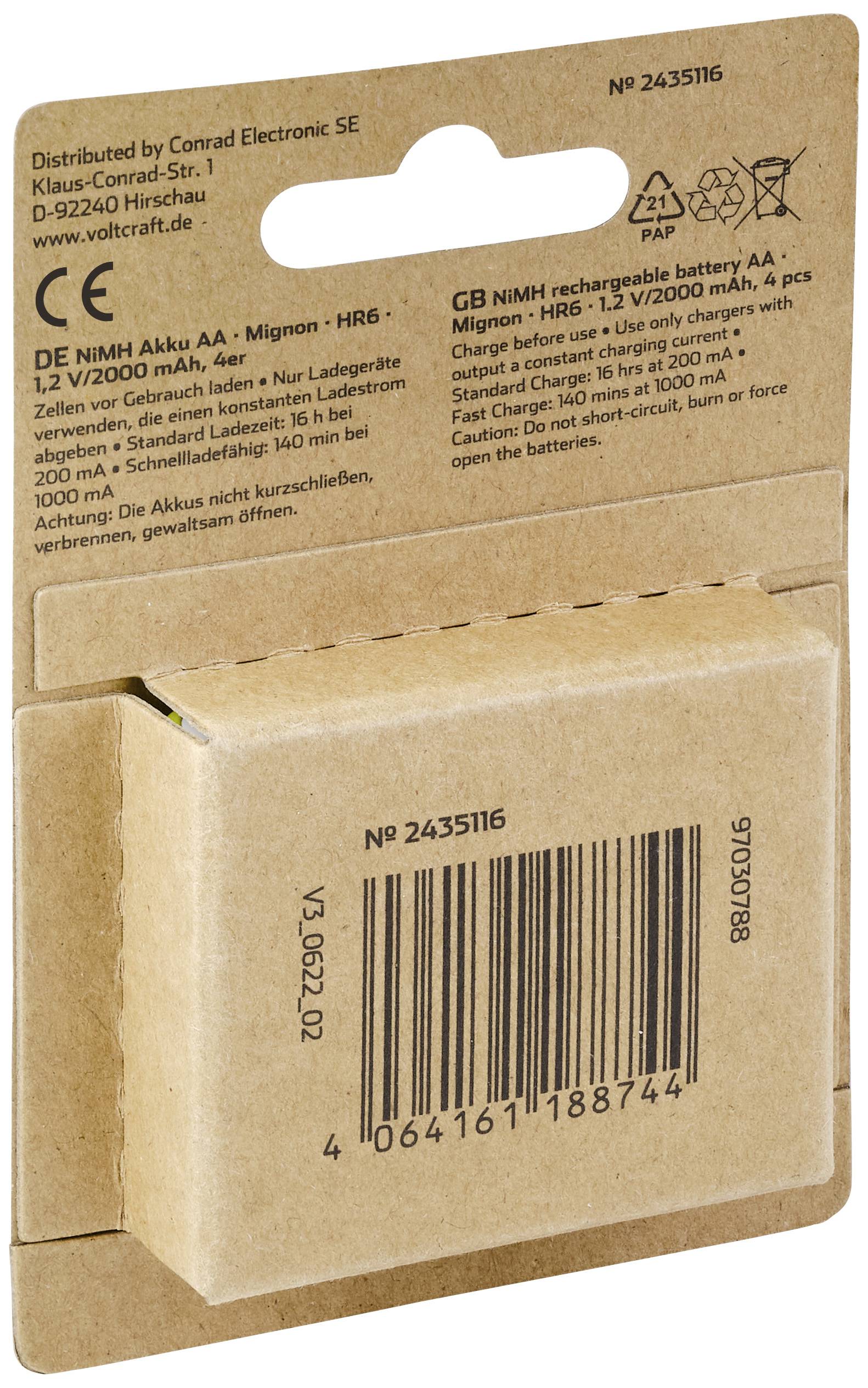 VOLTCRAFT Endurance Mignon (AA)-Akku NiMH 2000 mAh 1.2V 4St.