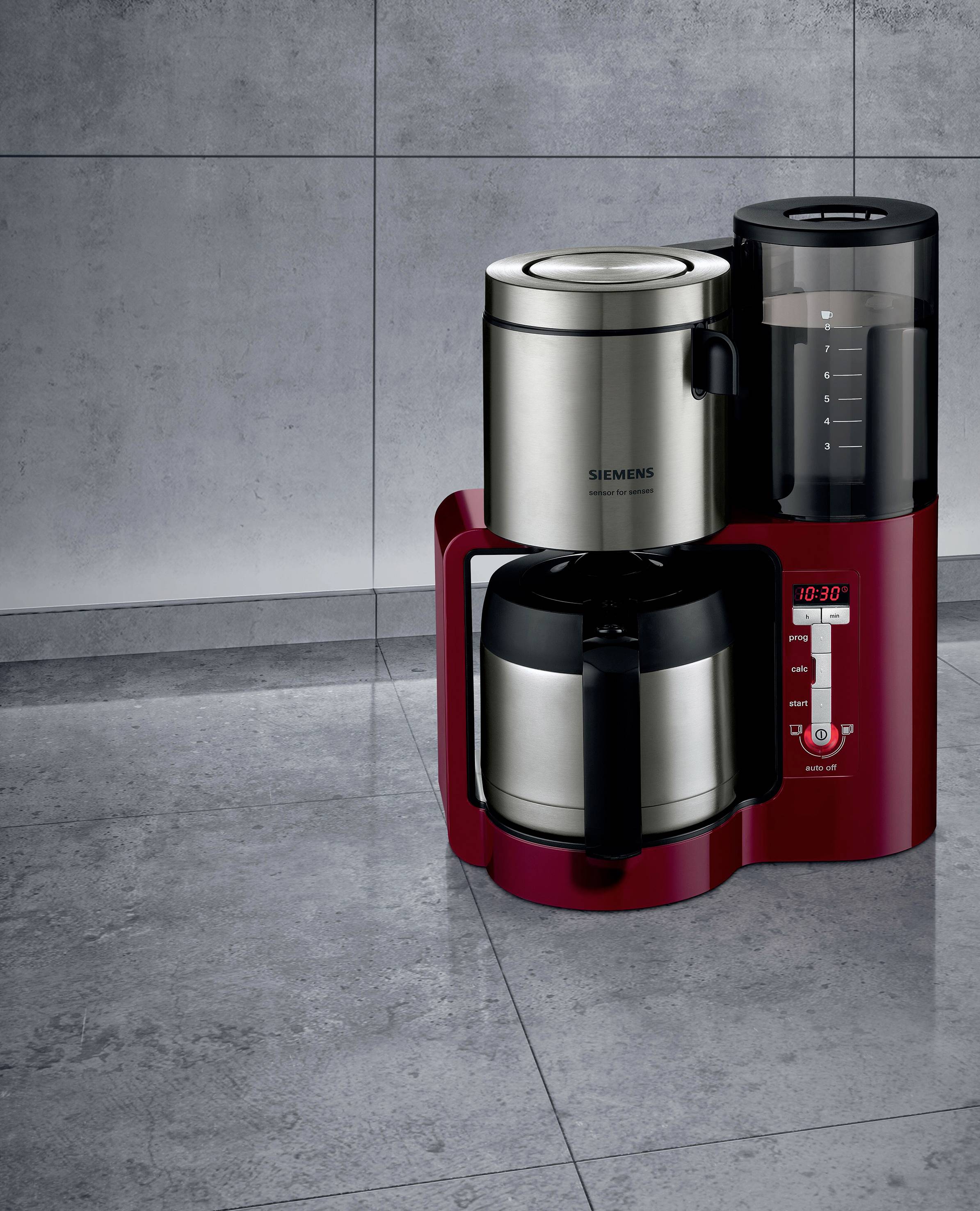 Siemens Hausgeräte TC86504 Kaffeemaschine Rot, Silber Fassungsvermögen Tassen=12 Timerfunktion, Warmhaltefunktion, Isolierkanne