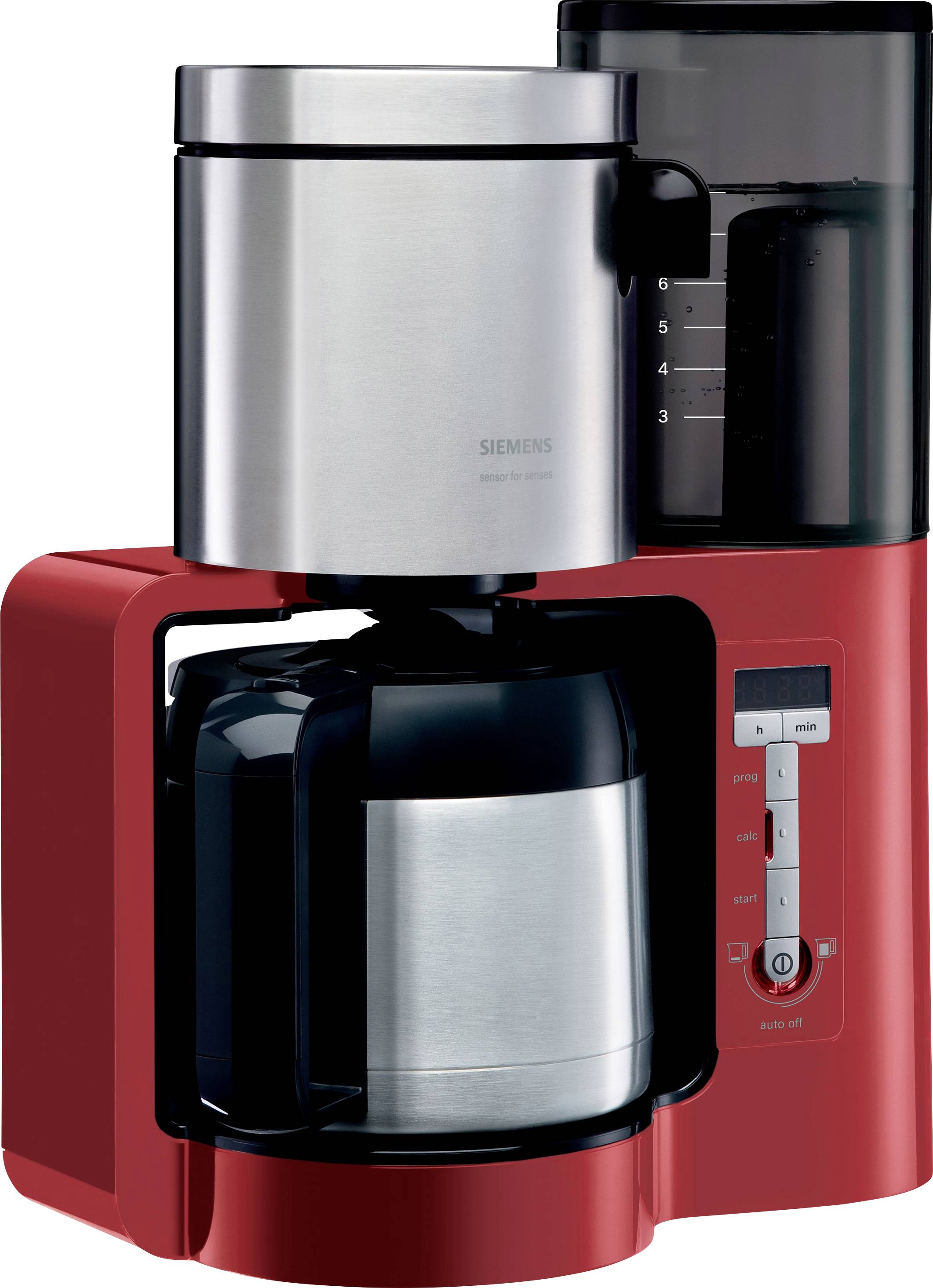 Siemens Hausgeräte TC86504 Kaffeemaschine Rot, Silber Fassungsvermögen Tassen=12 Timerfunktion, Warmhaltefunktion, Isolierkanne