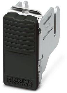 Ein schwarzer Steckverbinder mit Metallelementen von PHOENIX CONTACT. Er ist für die elektrische Verbindungssysteme konzipiert.