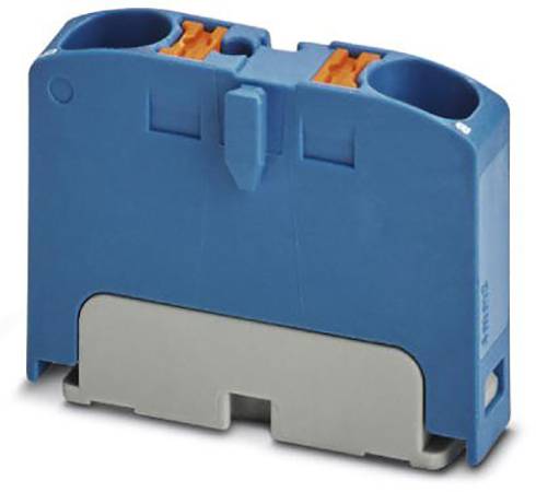 Klemmblock in Blau und Grau. Hauptsächlich zum elektrischen Verbinden von Drähten in Schaltschränken verwendet.