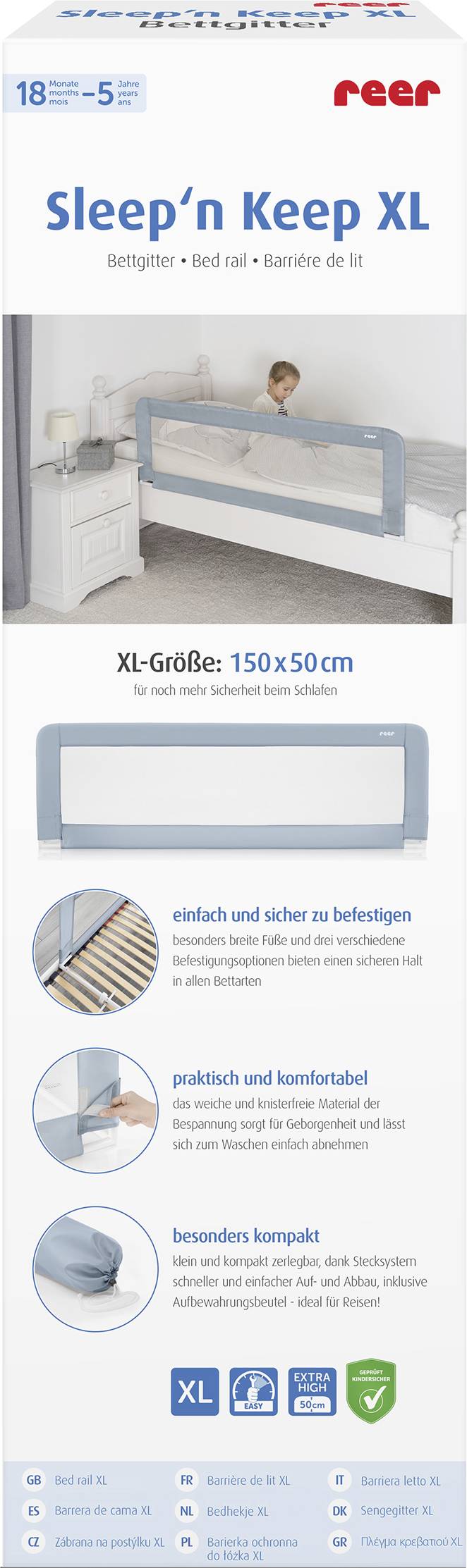 REER Sleep'n Keep 45111 Sleep'n Keep Bettgitter Blau-Grau