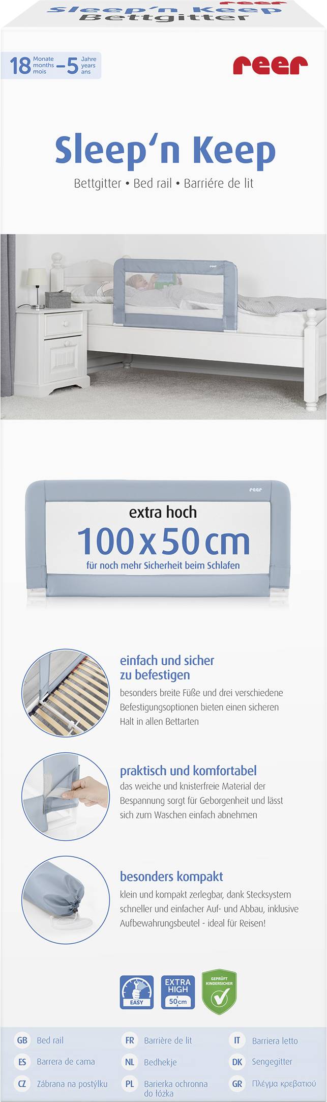 REER Sleep'n Keep 45101 Sleep'n Keep Bettgitter Blau-Grau