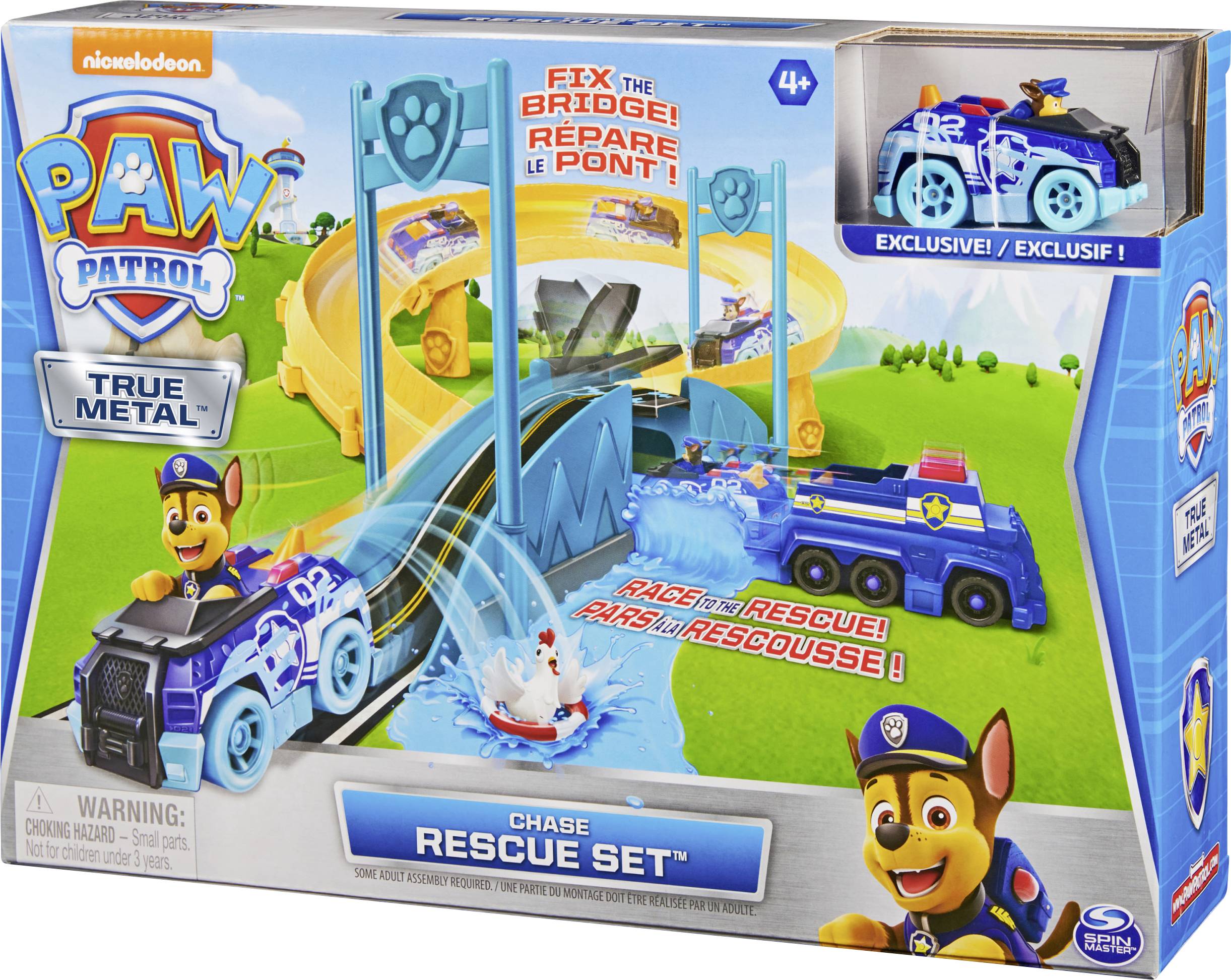 Paw Patrol True Metal Chases Police Rescue Rennstrecken-Set mit Metall-Fahrzeug von Chase, Maßstab