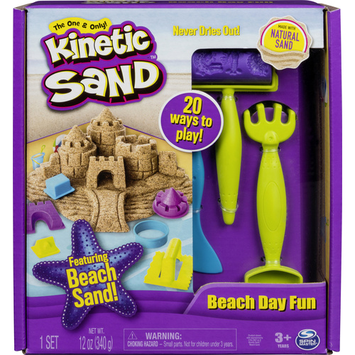 Kinetic Sand Strandspaß Set mit 340 g Sand und Zubehör für  Indoor-Sandspiel, KINETIC BY KURT