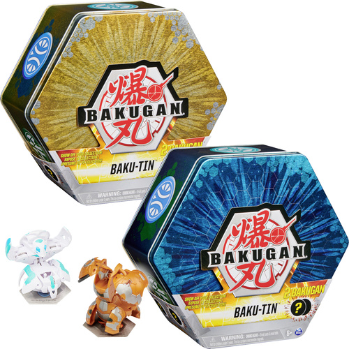 Bakugan Baku-Tin, Metall-Aufbewahrungsbox mit 2 Überraschungs-Bällen, unterschiedliche Vari