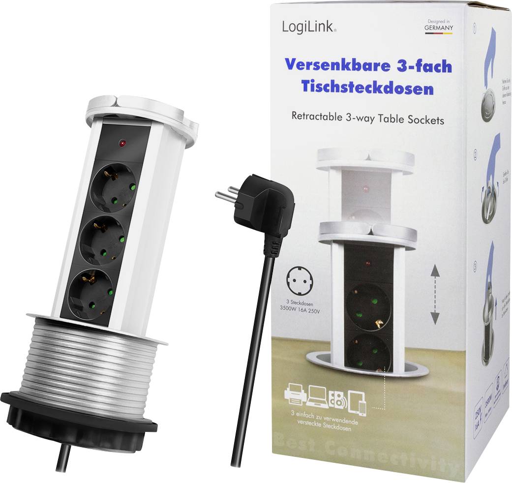 LogiLink LPS235A Einbau-Steckdose erhöhter Berührungsschutz Silber-Schwarz