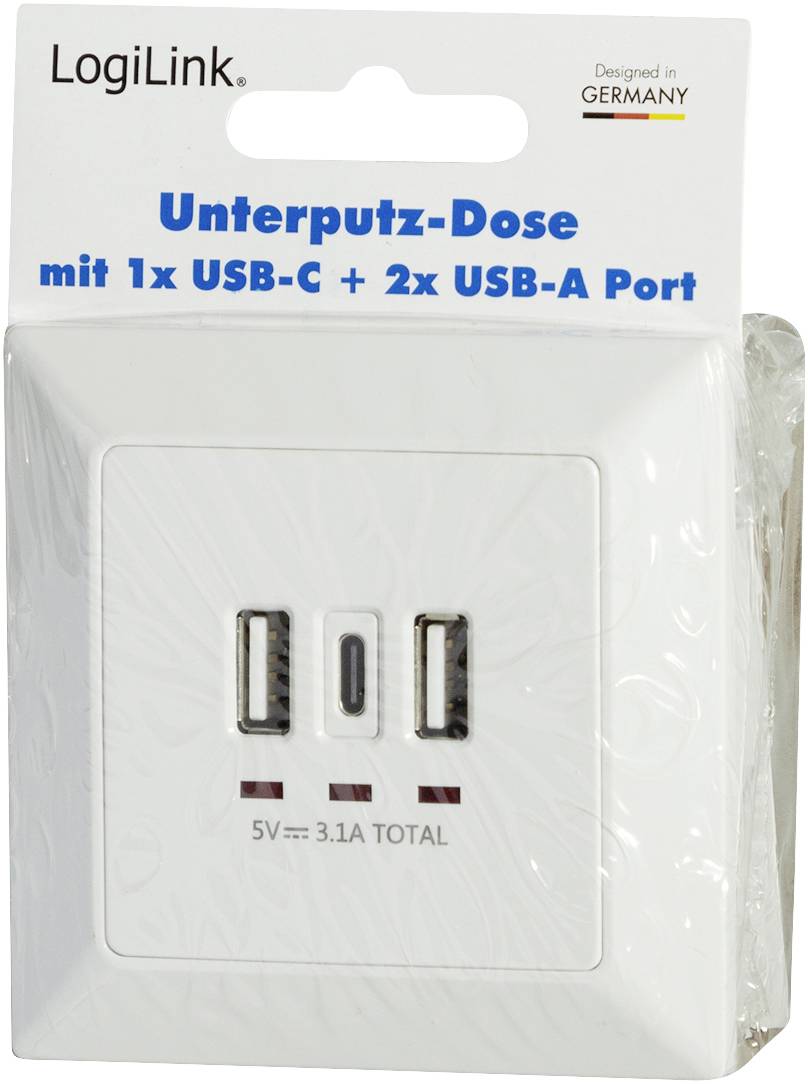 LogiLink PA0254 Unterputz-Dose mit USB-Ladeausgang Weiß