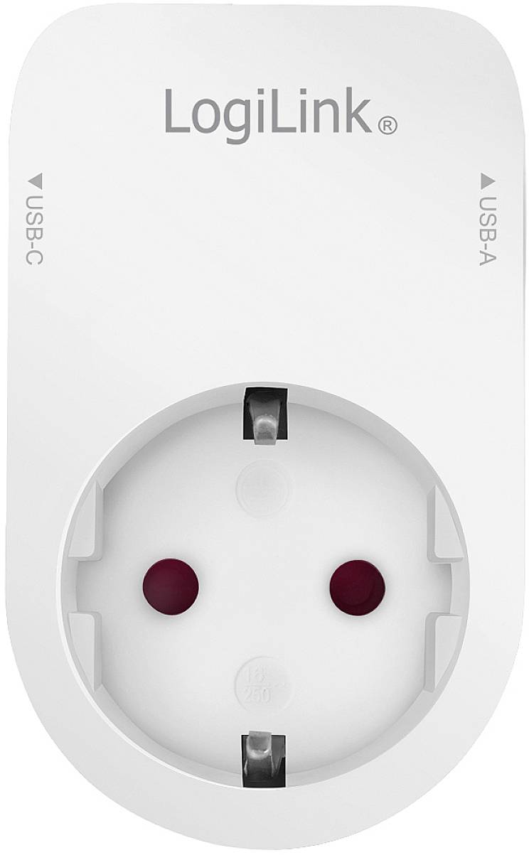 LogiLink PA0259 Anschlussdose mit USB-Ladeausgang, erhöhter Berührungsschutz, Überspannungsschutz IP20