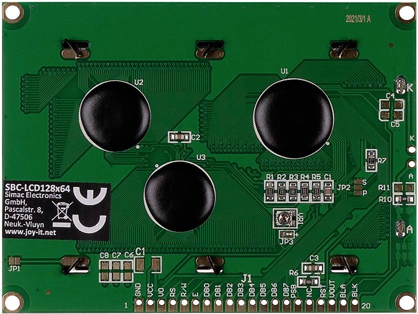 Joy-it LCD-Display Weiß Blau 128 x 64 Pixel (B x H x T) 93 x 70 x 12mm