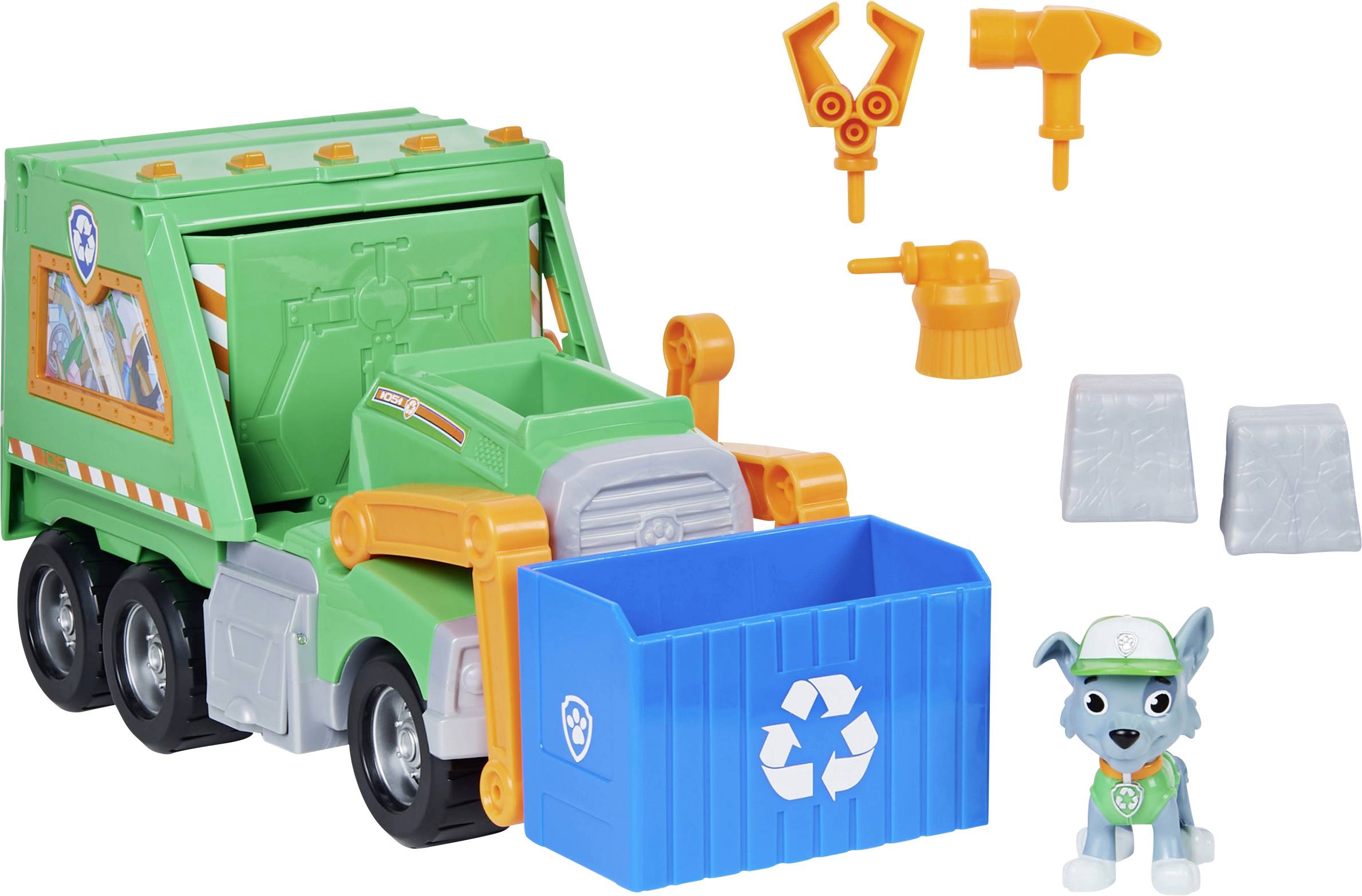 Paw Patrol Rockys Deluxe-Recycling-Truck mit Sammelfigur und 3 Werkzeugen