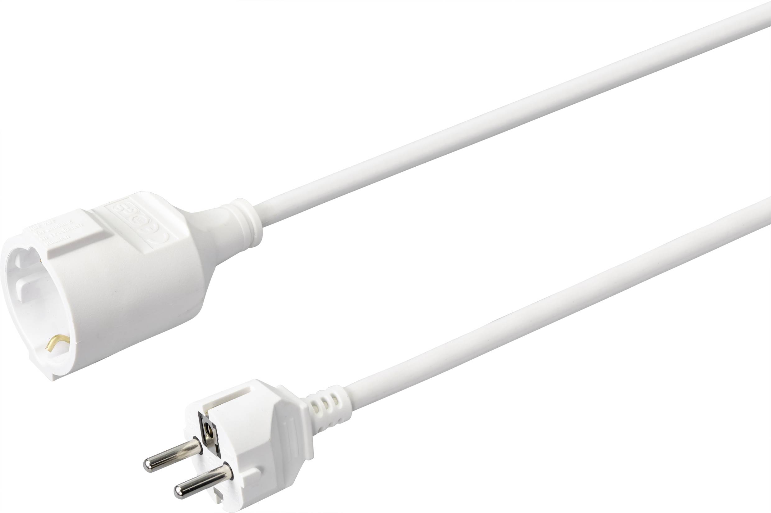 Weißes Verlängerungskabel mit Stecker und Kupplung.
