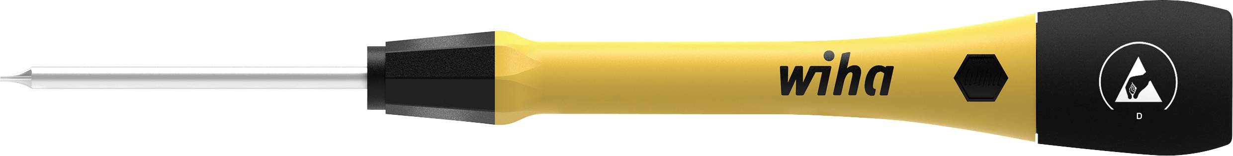 'Wiha'-Schraubendreher mit gelbem Griff und schwarzem Detail, isoliert.