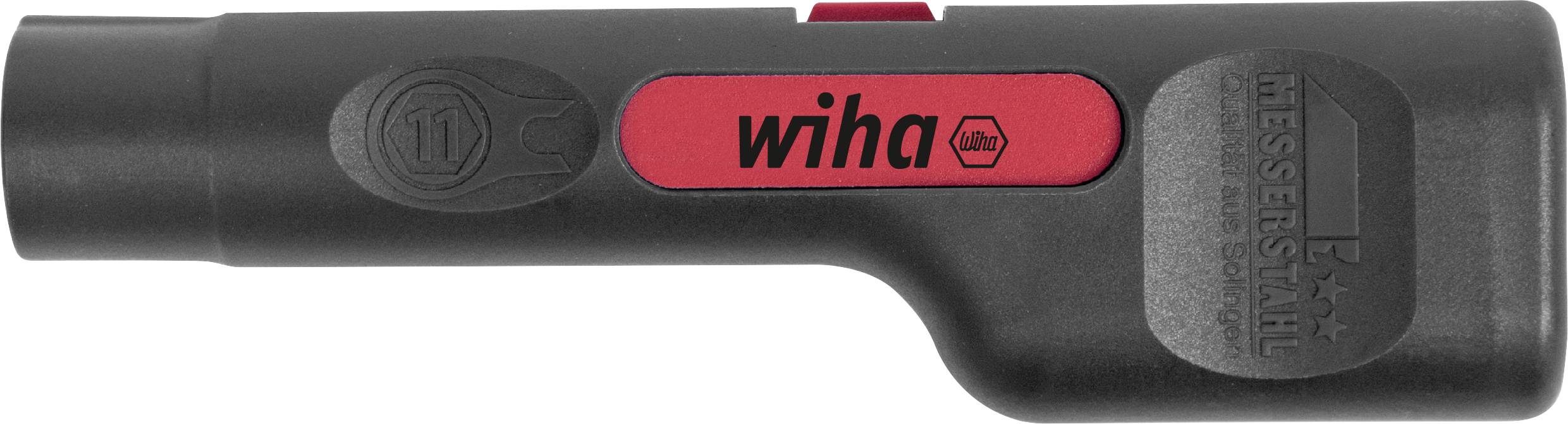 'Wiha' elektrischer Werkzeuggriff in Schwarz und Rot, ergonomisch gestaltet, mit Markenlogo und Bedienelementen an der Seite.