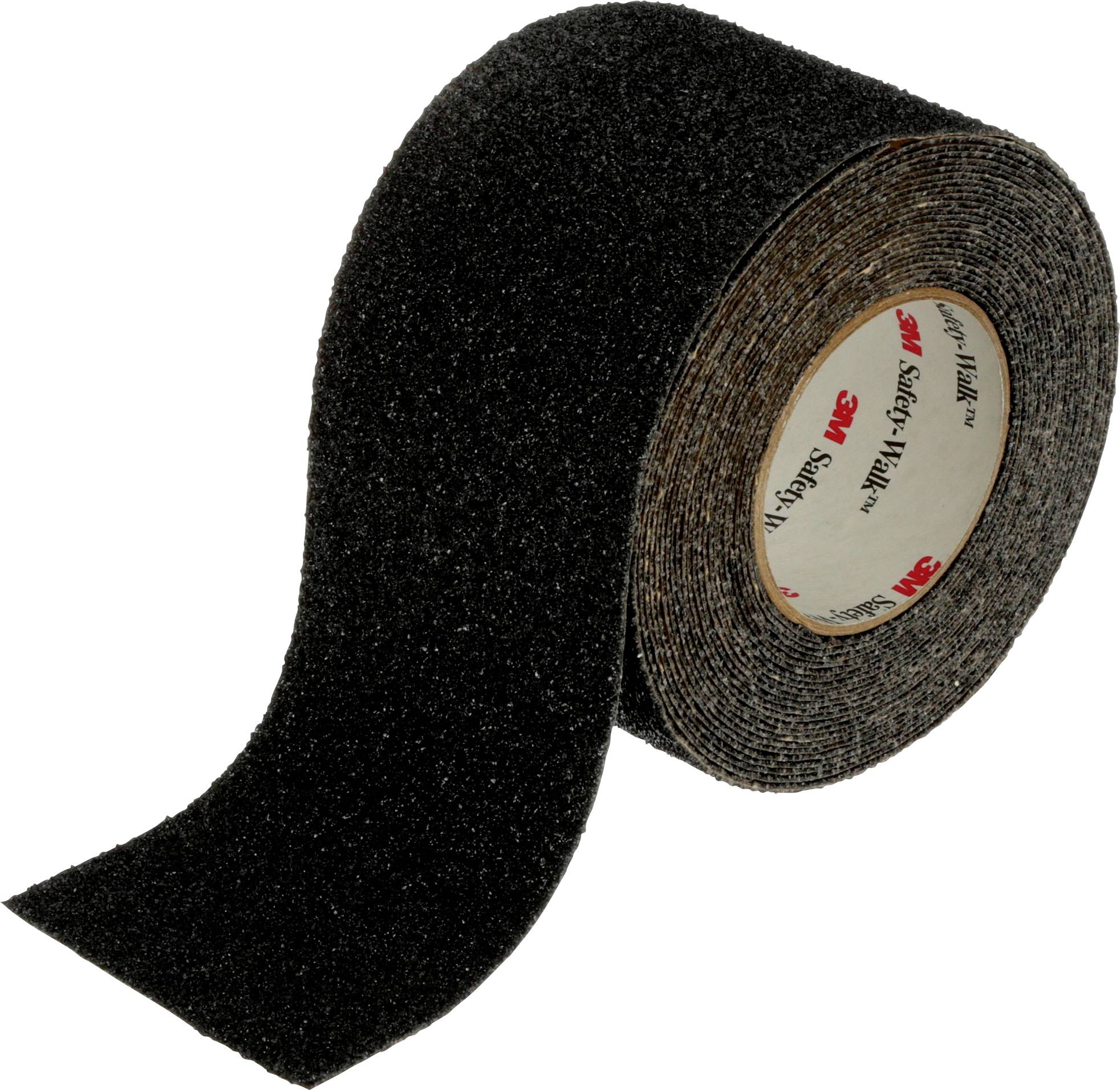 Eine Rolle schwarzes 3M Anti-Rutsch-Klebeband, teilweise abgerollt, zeigt die grobe Textur für besseren Halt auf glatten Oberflächen.