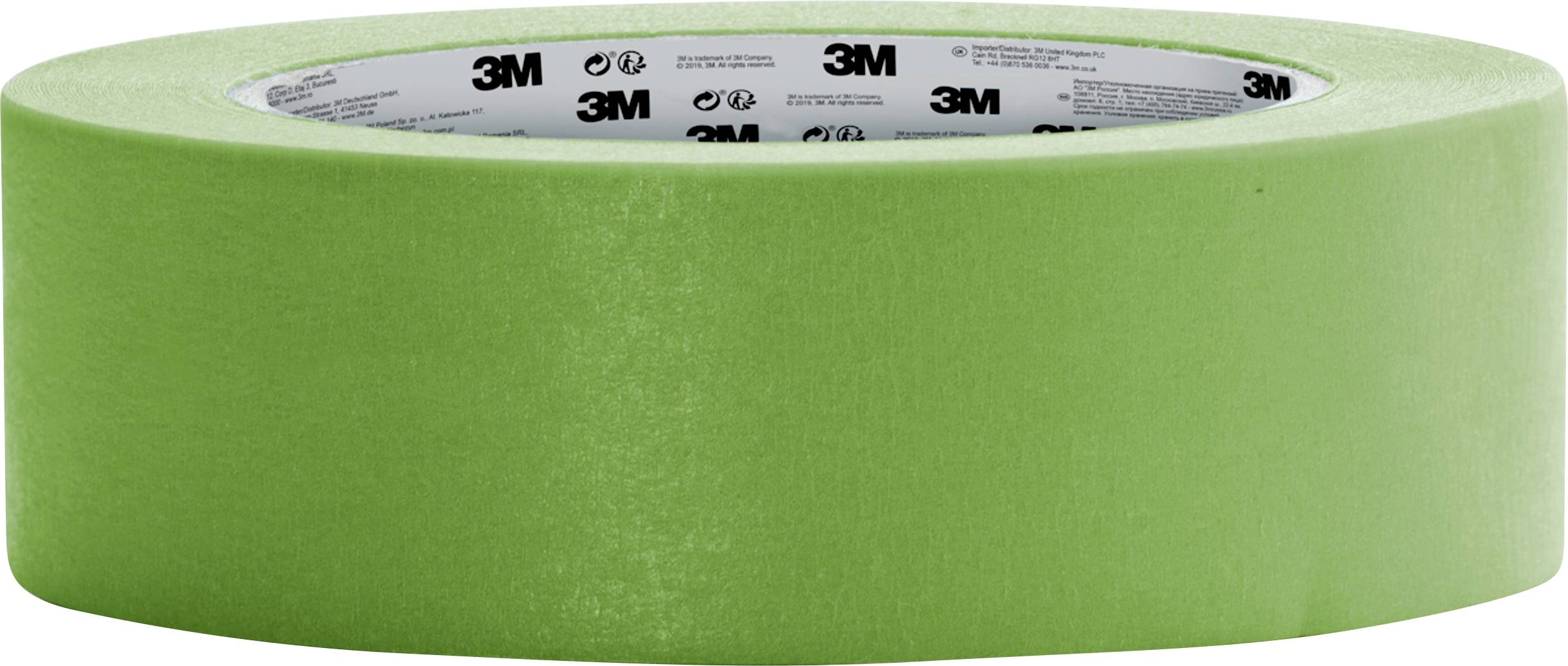Grüne Rolle Abdeckband, 3M Marke, geeignet für präzises Abkleben bei Malerarbeiten.