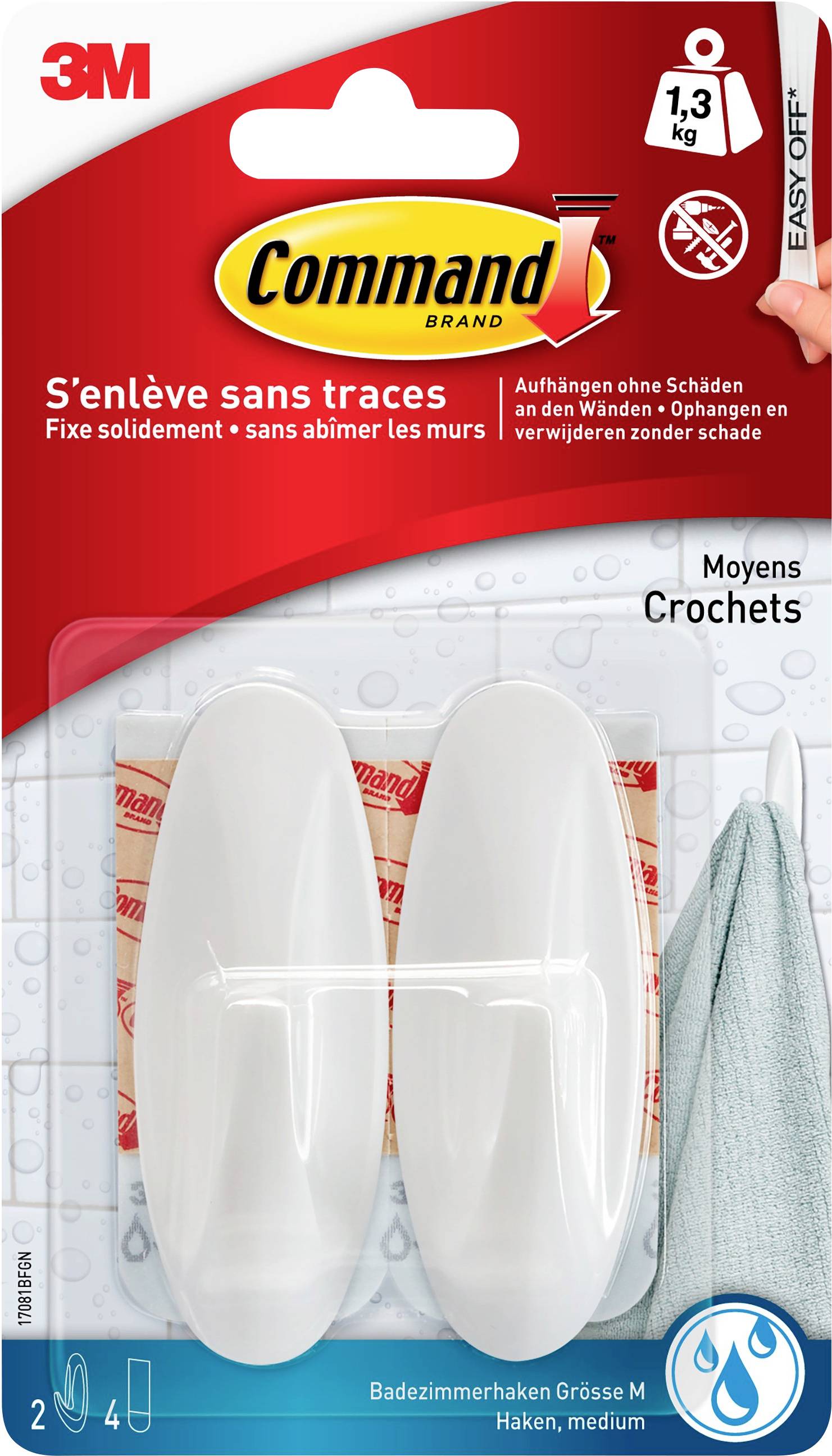 3M Command™ Bad Medium Designer-Haken (L x B x H) 79 x 29 x 29 mm Weiß Inhalt: 2 St.