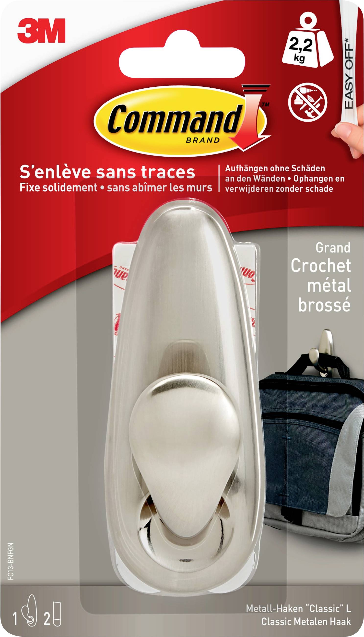 3M Command™ Forever Classic Metallhaken L (L x B x H) 105 x 41 x 41 mm Nickel (gebürstet) Inhalt: 1 St.