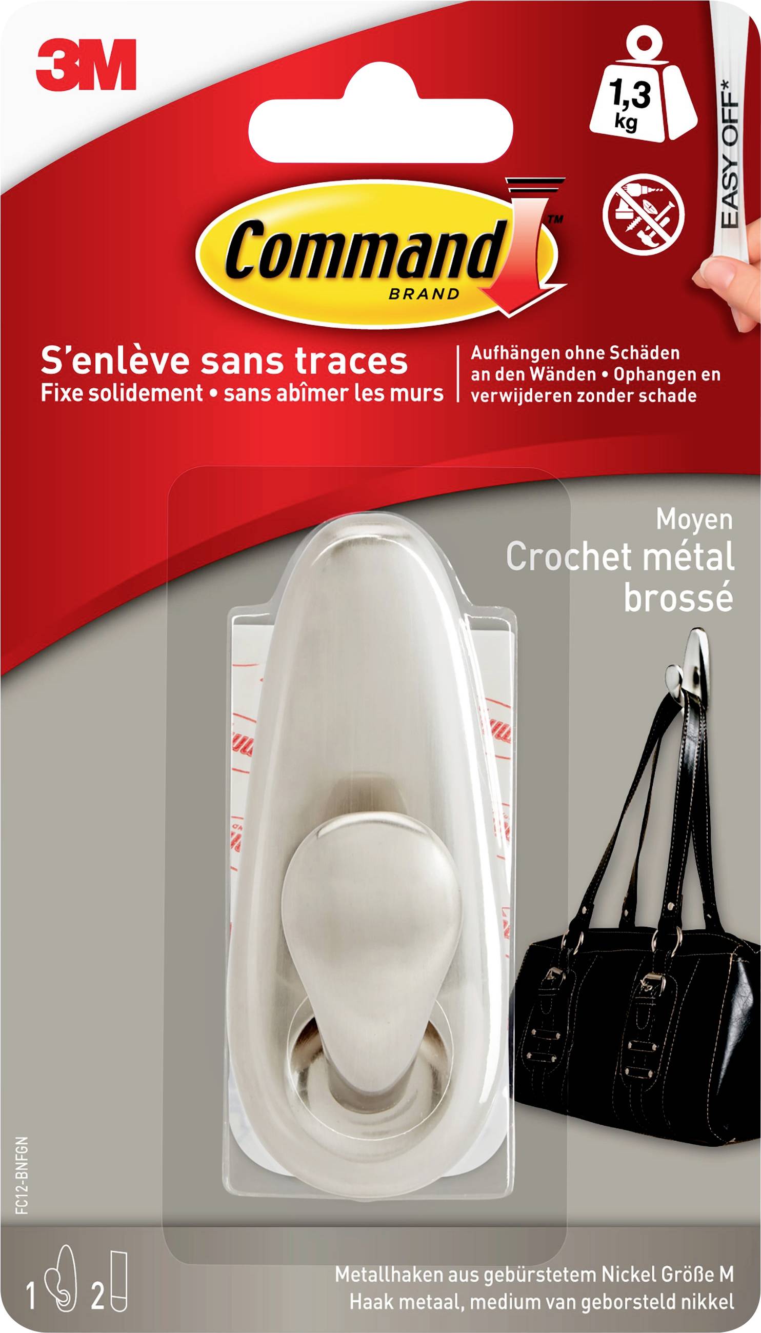 3M Command™ Medium Metallhaken"klassisch" (L x B x H) 83 x 32 x 32 mm Nickel (gebürstet) Inhalt: 1 St.