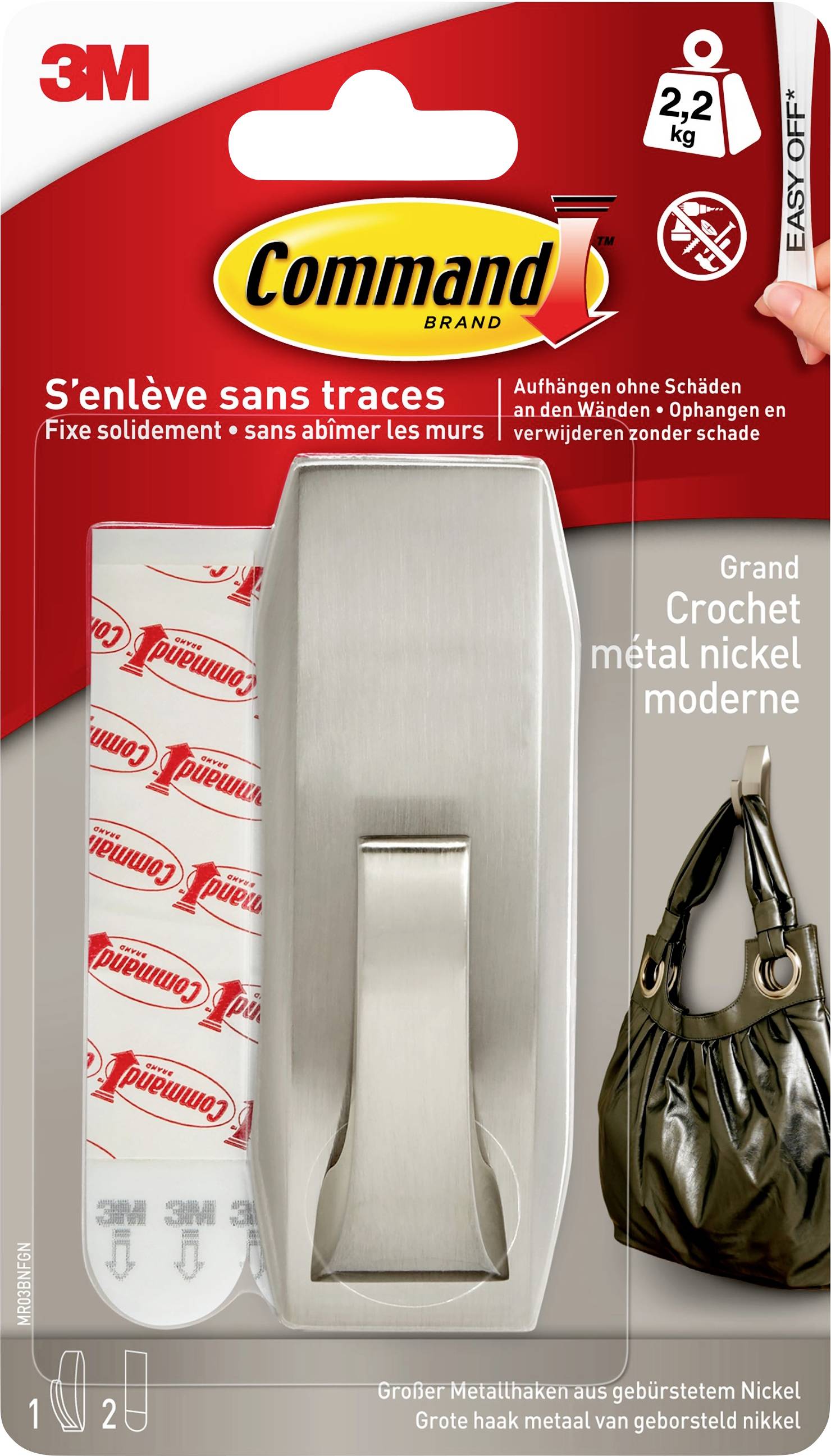 3M Command™ Large Metallhaken"Modern Reflection" (L x B x H) 102 x 38 x 38 mm Nickel (gebürstet) Inhalt: 1 St.