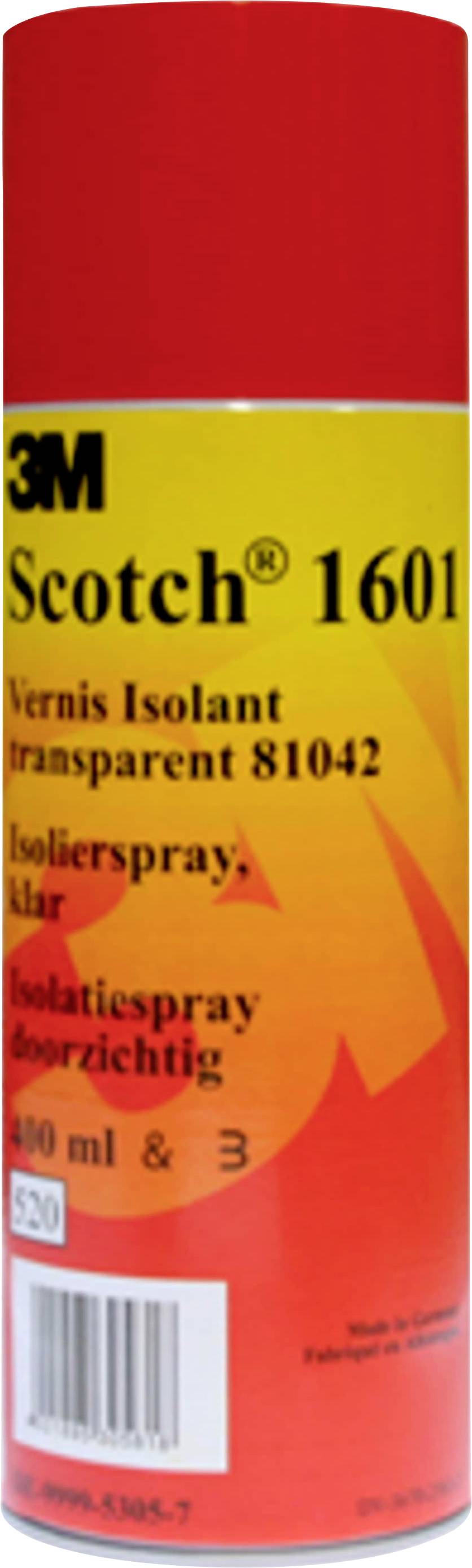 Eine rote Spraydose mit der Aufschrift '3M Scotch 1601'. Das Produkt ist ein transparenter Isolierspray mit 400 ml Inhalt.