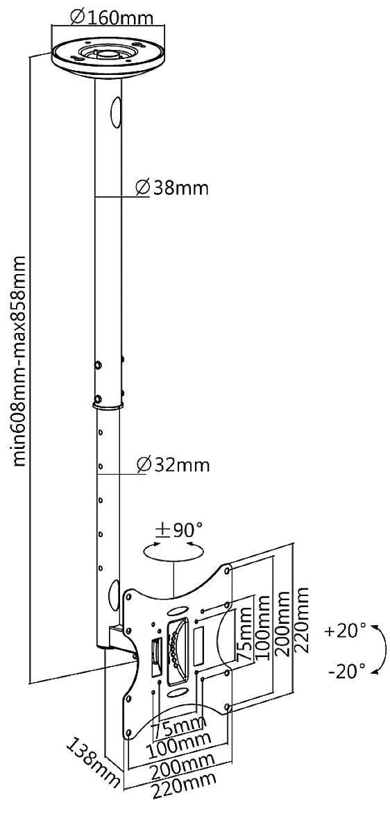 Reflecta PALLAS Extend TV-Deckenhalterung 59,9 cm (23,6") - 106,7 cm (42") Deckenhalter