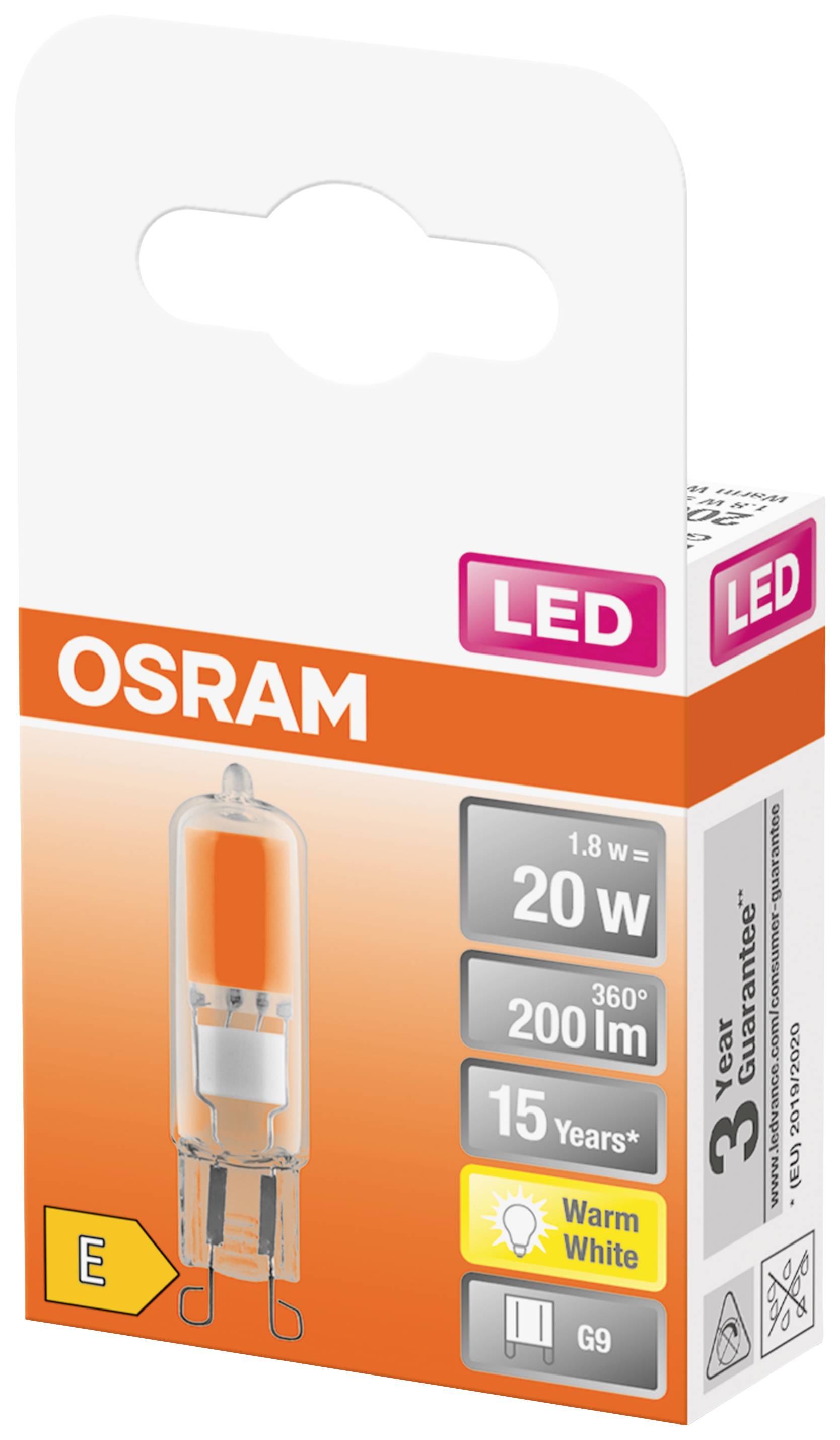 OSRAM 4058075574434 LED EEK E (A - G) G9 1.8W = 20W Warmweiß (Ø x L) 16mm x 62mm 1St.